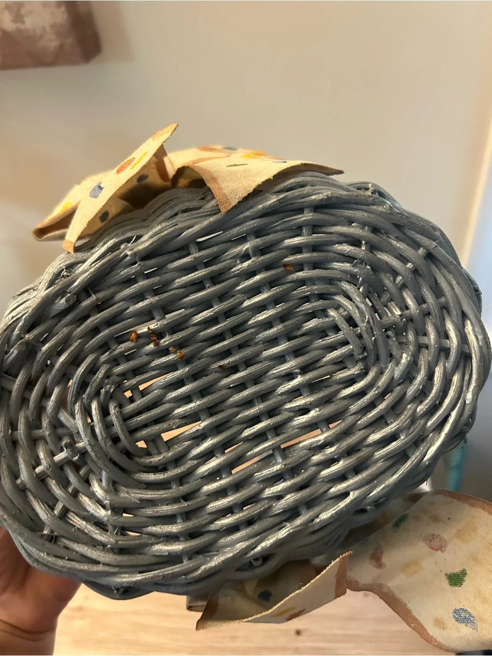 Cream Confetti Dot Bow Vintage Blue Basket